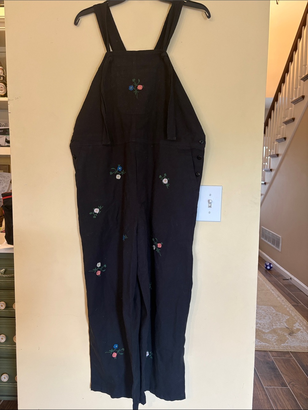 The Great Black Embroidered Floral Overalls